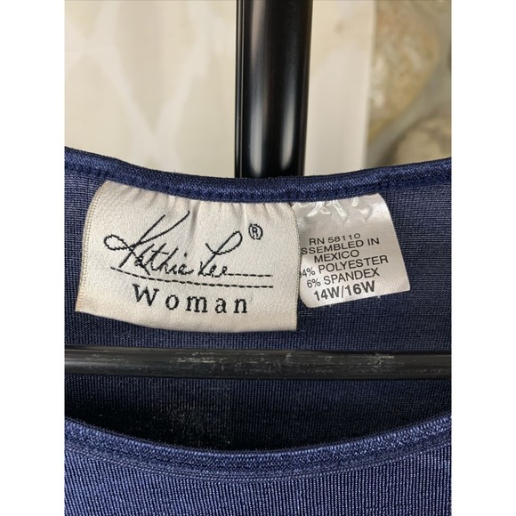 KATHIE LEE 14/16W SHORT-SLEEVED Stretch BLOUSE/TOP Blue Floral - Picture 2 of 5